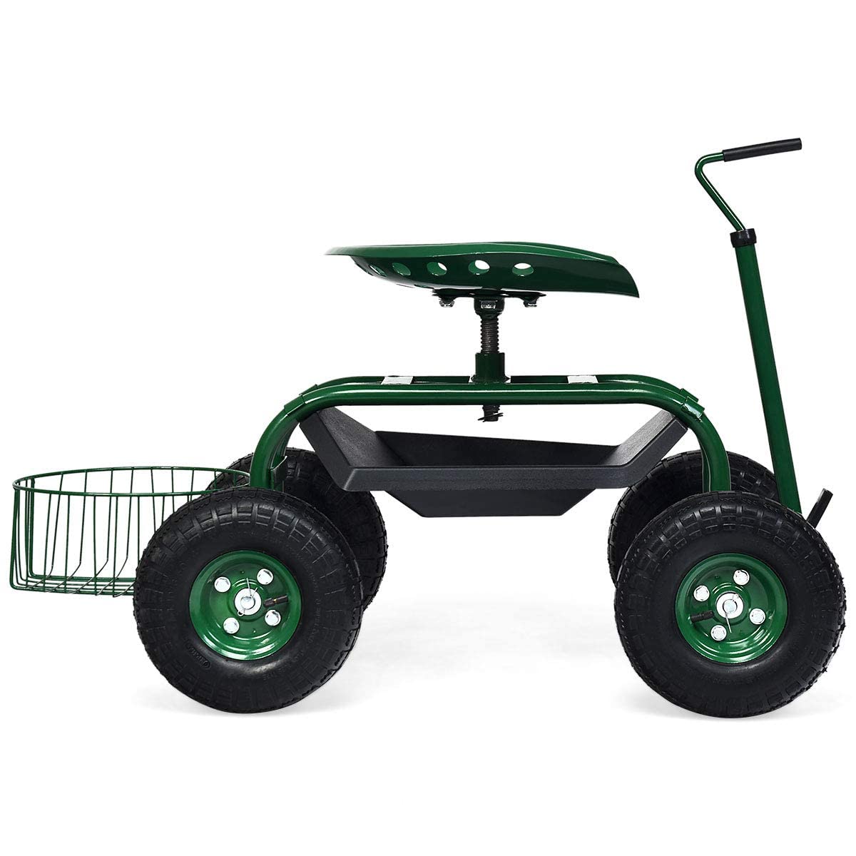 Goplus Rolling Garden Seat with Wheels - 360° Swivel Outdoor Gardening Scooter with Tool Tray & Basket, Adjustable Handle for Lawn Care, Planting & Weeding - Comfortable Garden Stool & Cart for Seniors & Adults (Perfect for Backyard, Flower Beds & Vegetable Gardening)