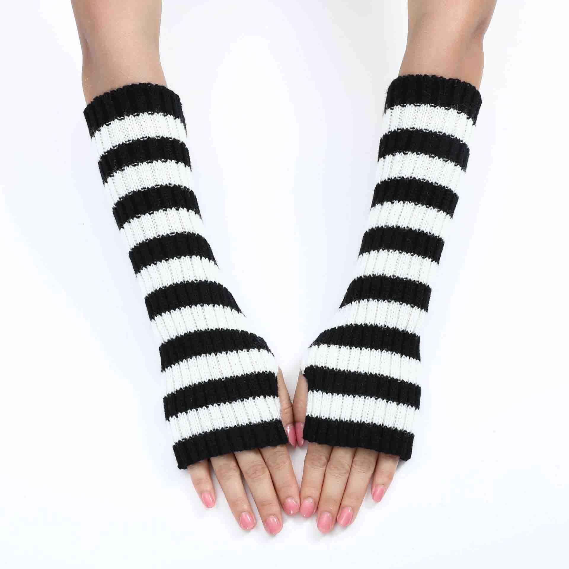 BXCNCKD Grunge Gloves - Fairy Grunge Crochet Arm Warmers with Zebra Stripes | Aesthetic Goblincore Accessories for Alternative Fashion & Gothic Outfits