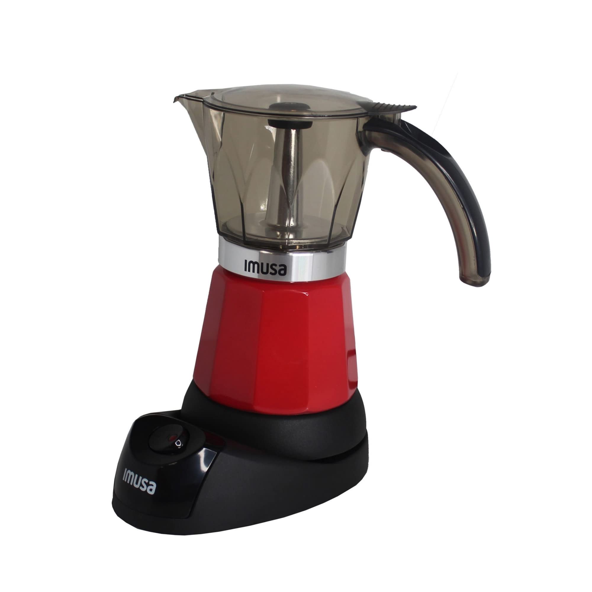 IMUSA 6-Cup or 3-Cup Electric Espresso Coffee Maker Machine, Stainless Steel with Red Finish - Perfect for Home, Office, or Small Kitchen Use