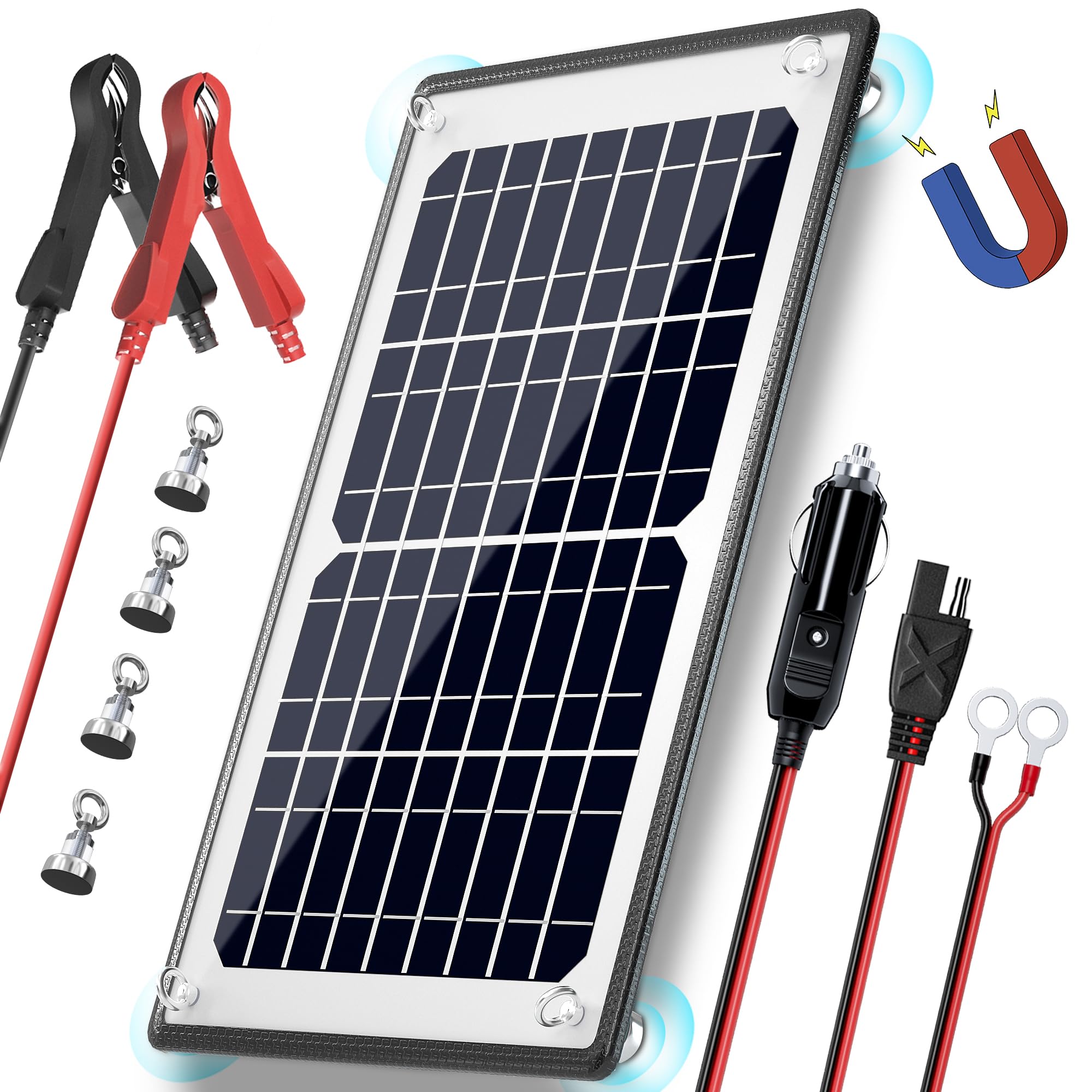 POWOXI 10W 12V Magnetic Solar Battery Trickle Charger Maintainer with MPPT Controller - Waterproof Solar Panel Charger for Car, RV, Motorcycle, Boat & Marine Batteries - Perfect for Outdoor, Camping & Vehicle Maintenance