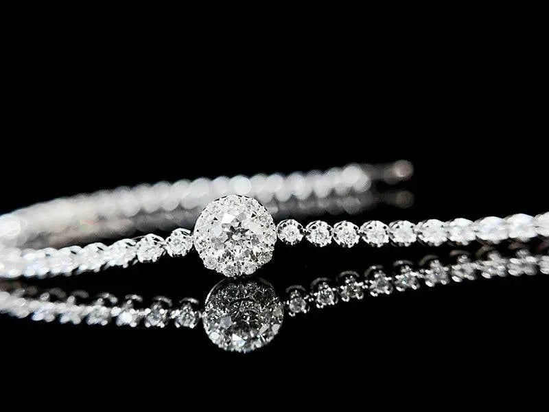18K White Gold Diamond Bracelet for Women - Luxury Round Design Real Natural Diamond Engagement Wedding Jewelry Gift (Perfect for Anniversaries, Proposals & Special Occasions)