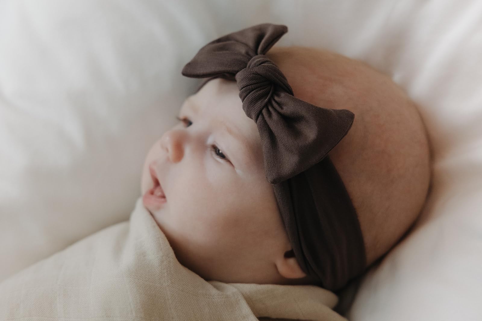 Premium Soft Stretchy Bamboo Headbands for Baby Girls, Newborns & Toddlers - Neutral Brown Baby Bows | Gentle Hair Accessories for Everyday Wear, Photo Shoots & Special Occasions