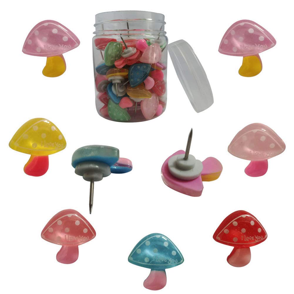 Colorful Cartoon Mushroom Push Pins - 40pcs Decorative Thumbtacks for Cork Boards, Whiteboards & Photo Walls - Fun Office & School Supplies - Perfect for DIY Projects, Bulletin Boards & Home Decor