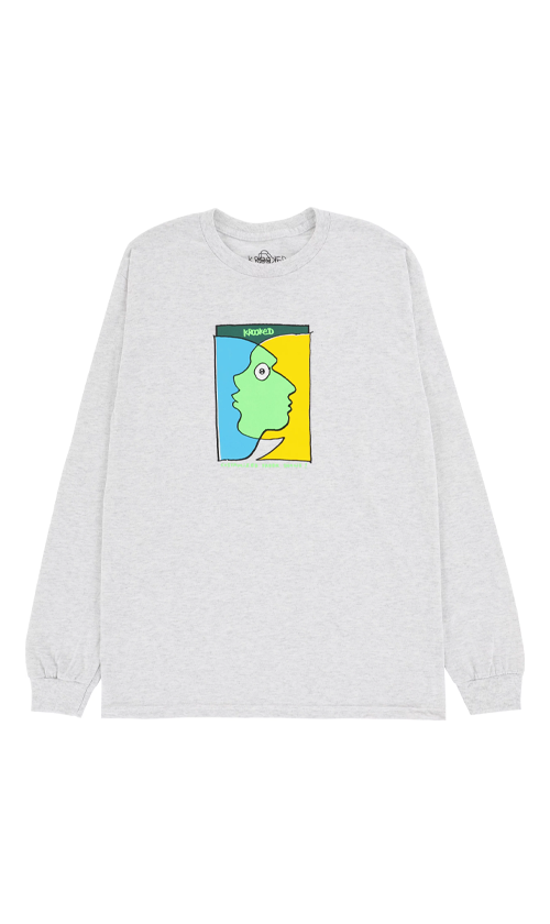 Krooked Freak Shows Men's Long Sleeve T-Shirt - Ash Gray Cotton Crewneck Casual Shirt for Streetwear & Skateboarding