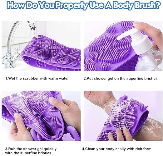 Premium Silicone Body Scrubber - Double Sided Exfoliating Bath Brush for Deep Skin Cleansing & Massage | Dead Skin Removal Shower Belt | Easy to Clean Bath Brush for Men & Women | Perfect for Shower, Spa & Home Relaxation