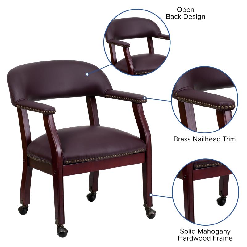Premium FLASH Leather Office Conference Chair with Accent Nailhead Trim & Smooth-Rolling Casters - Ergonomic Executive Desk Chair for Home Office, Conference Rooms & Professional Workspaces