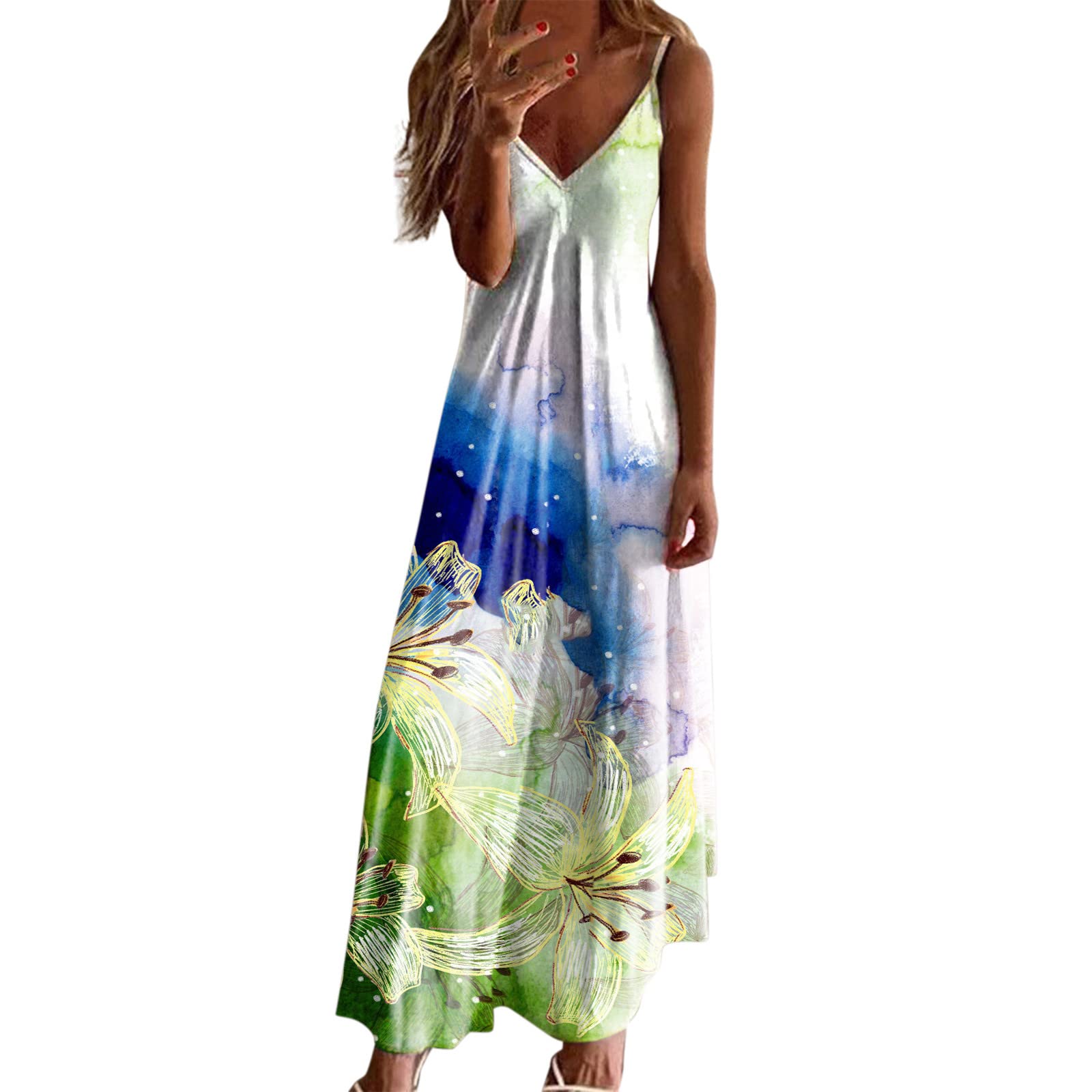BRADEM Women's Maternity Dress - Sleeveless V-Neck Floral Print Summer Sundress for Pregnancy, Casual Wear & Outdoor Parties | Perfect for Baby Showers, Beach Vacations & Summer Events