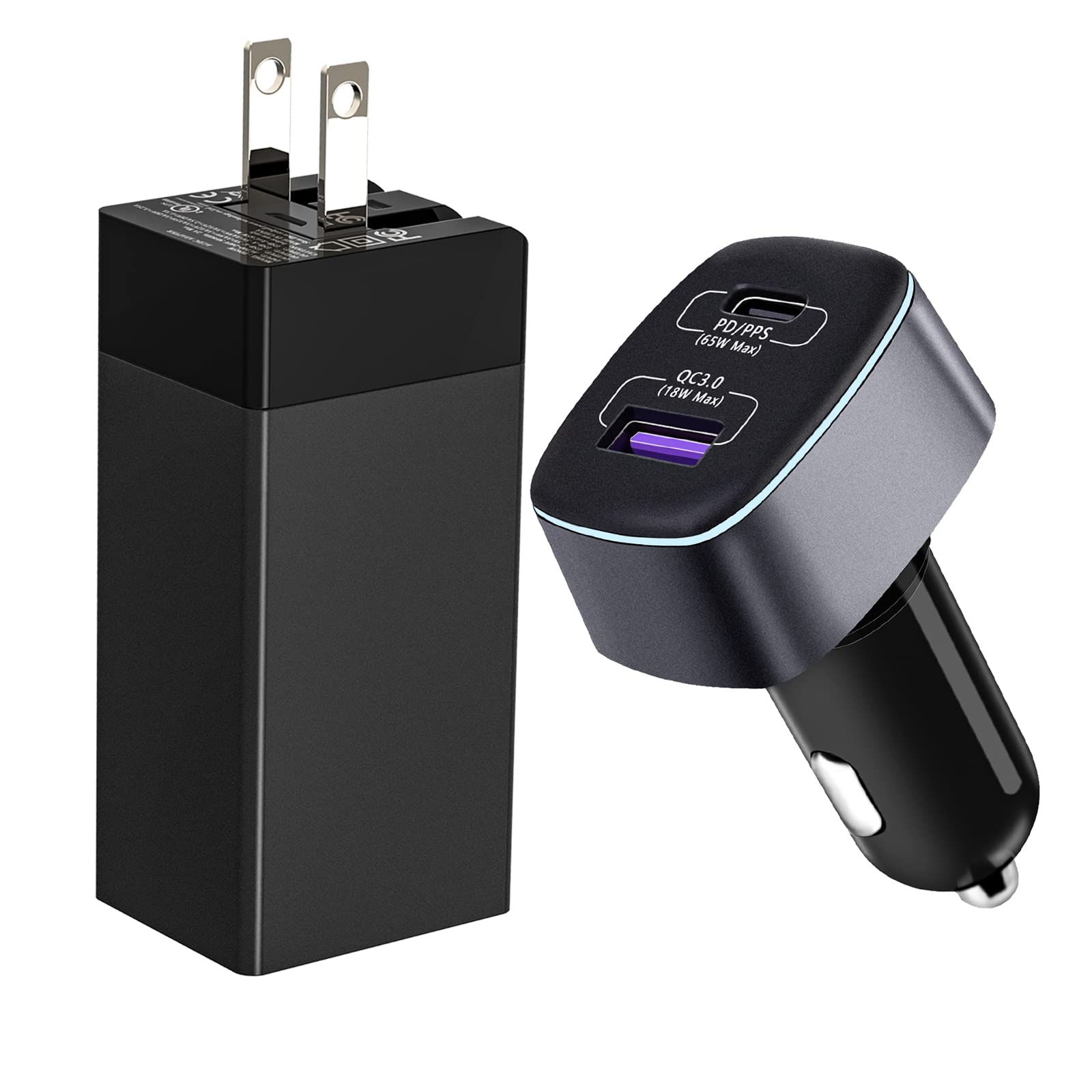 83W Car Charger & 65W USB C Wall Charger Fast Charging Bundle - Dual Port PD QC3.0 Adapter for iPhone 15/14/13, Samsung Galaxy, iPad - Perfect for Home, Office & Road Trip Charging