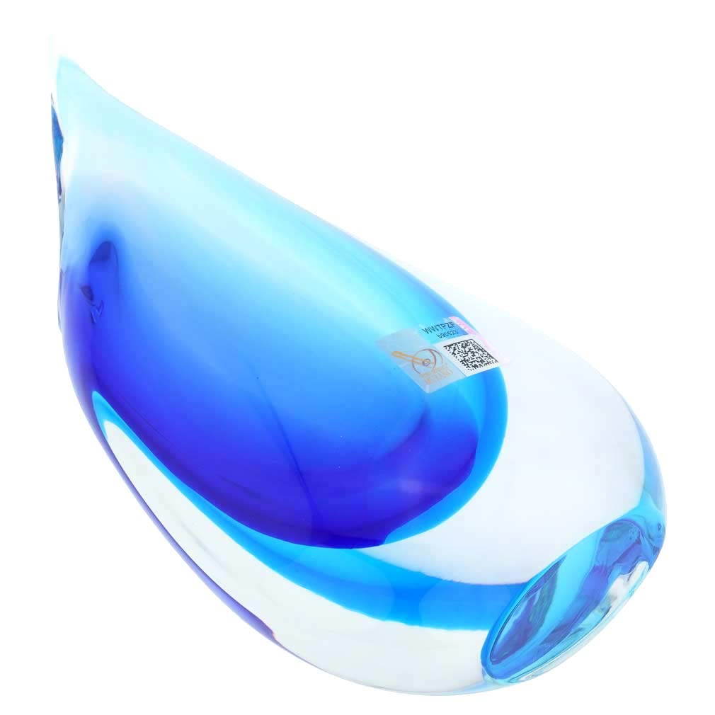 Venetian Murano Glass Sommerso Wave Vase in Aqua Blue - Handcrafted Italian Art Glass Vase for Home Decor, Wedding Centerpiece & Luxury Gift