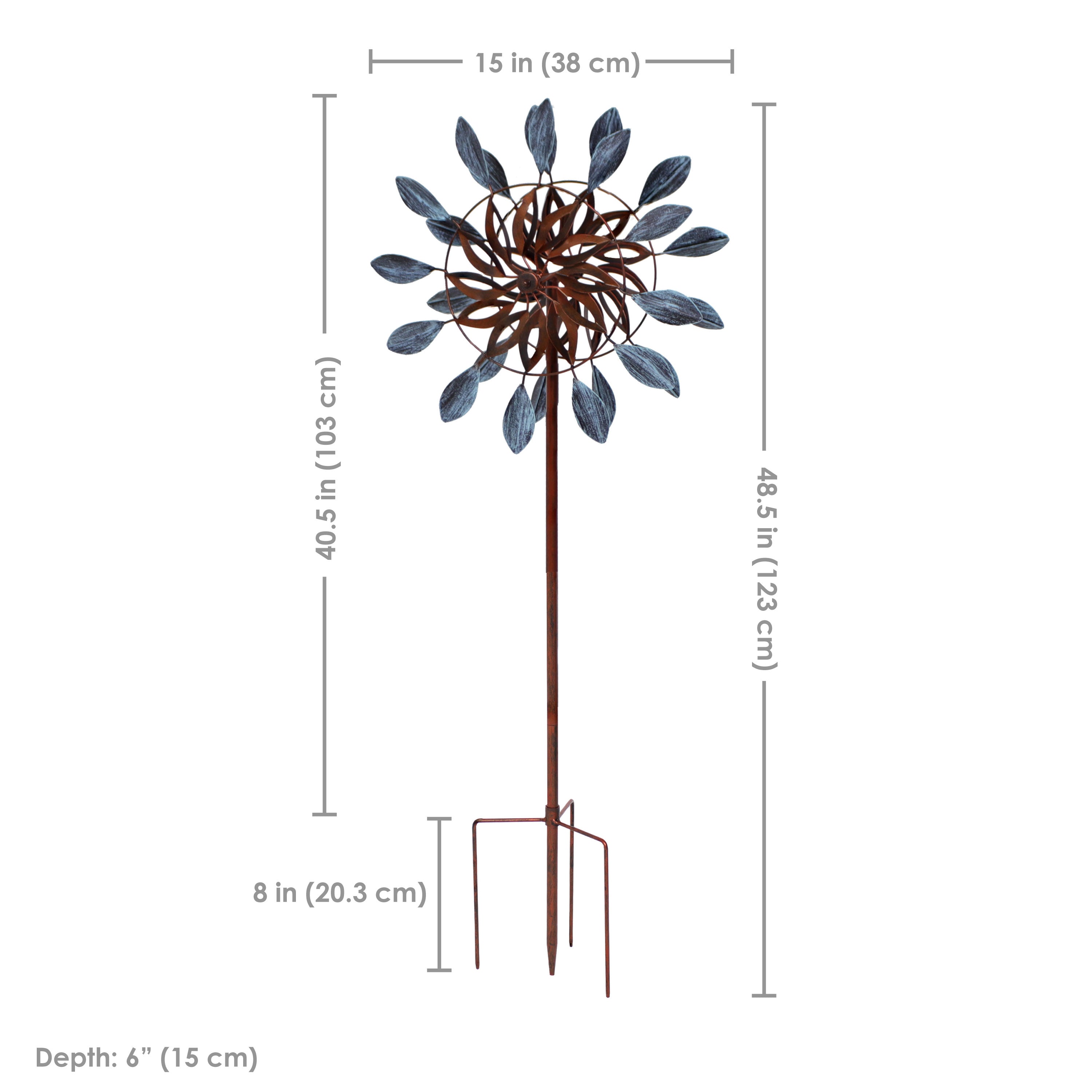 Sunnydaze Whirling Petals Metal Garden Wind Spinner - 48 Inch Outdoor Decorative Windmill for Yard, Patio, Lawn - Durable Weather-Resistant Spinning Art for Garden Decor
