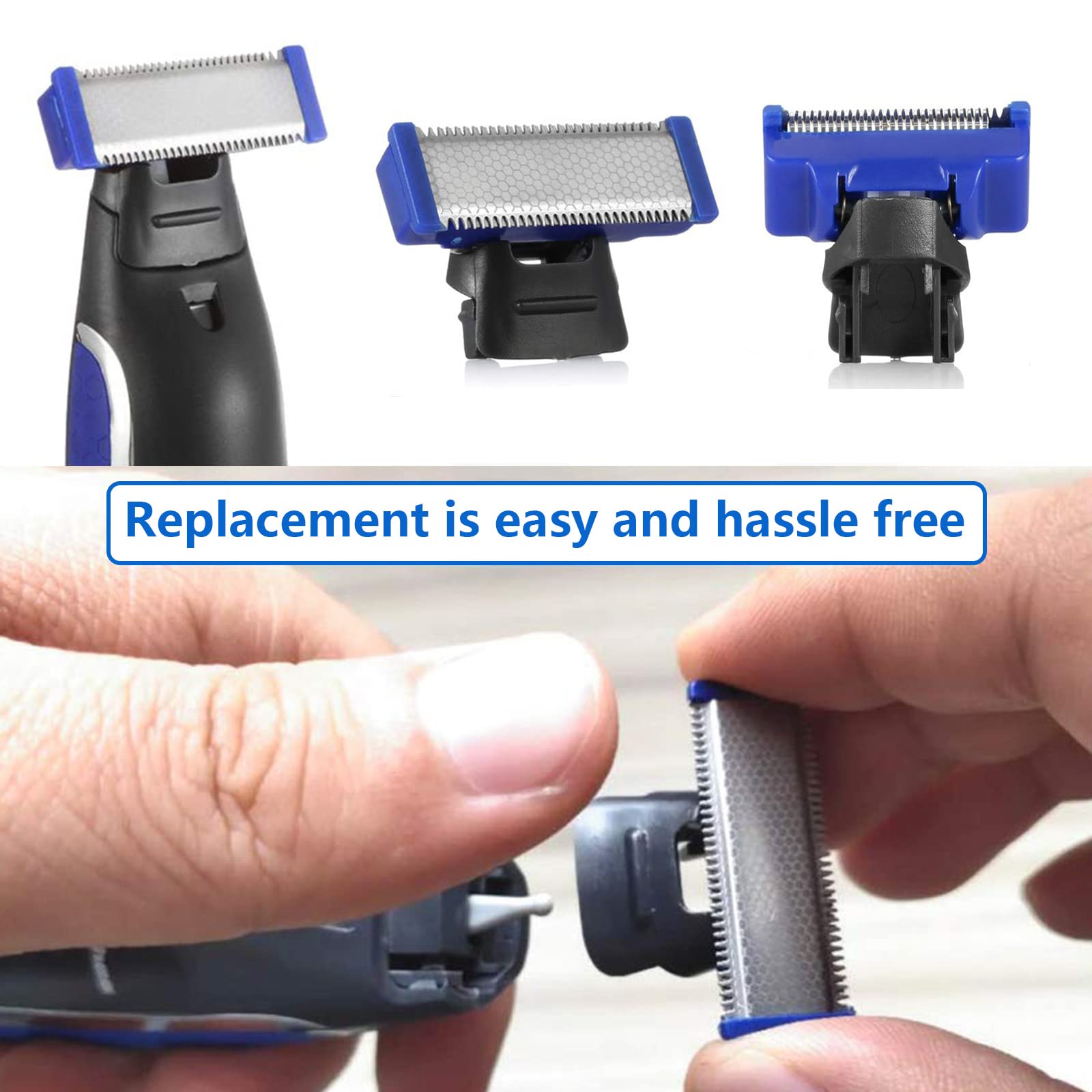 Replacement Shaver Heads for Solo Men's Rechargeable Full Body Hair Trimmer - 4 Blades with 4 Cleaning Brushes (4PCS) - Perfect for Beard, Body & Pubic Hair Grooming at Home or Travel