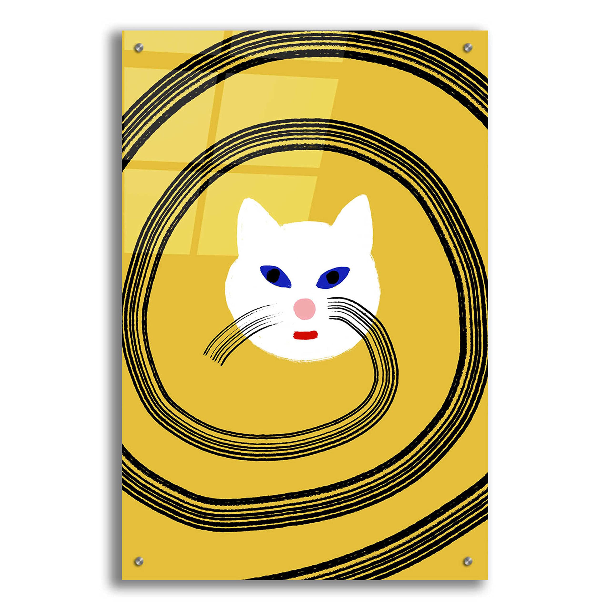 Epic Art 'Meow' by Cesare Bellassai - Vibrant Acrylic Glass Wall Art Painting 24x36 Inches - Modern Cat Artwork for Living Room, Bedroom & Office Decor