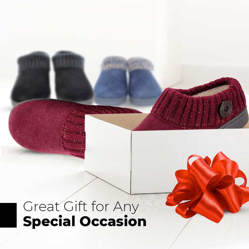 Clarks Women's Suede Leather Comfort Clog Knitted Collar Slippers with Plush Faux Fur Trim - Indoor & Outdoor House Shoes for Women - Black/Black Size 9M - Perfect for Home, Office, and Casual Wear