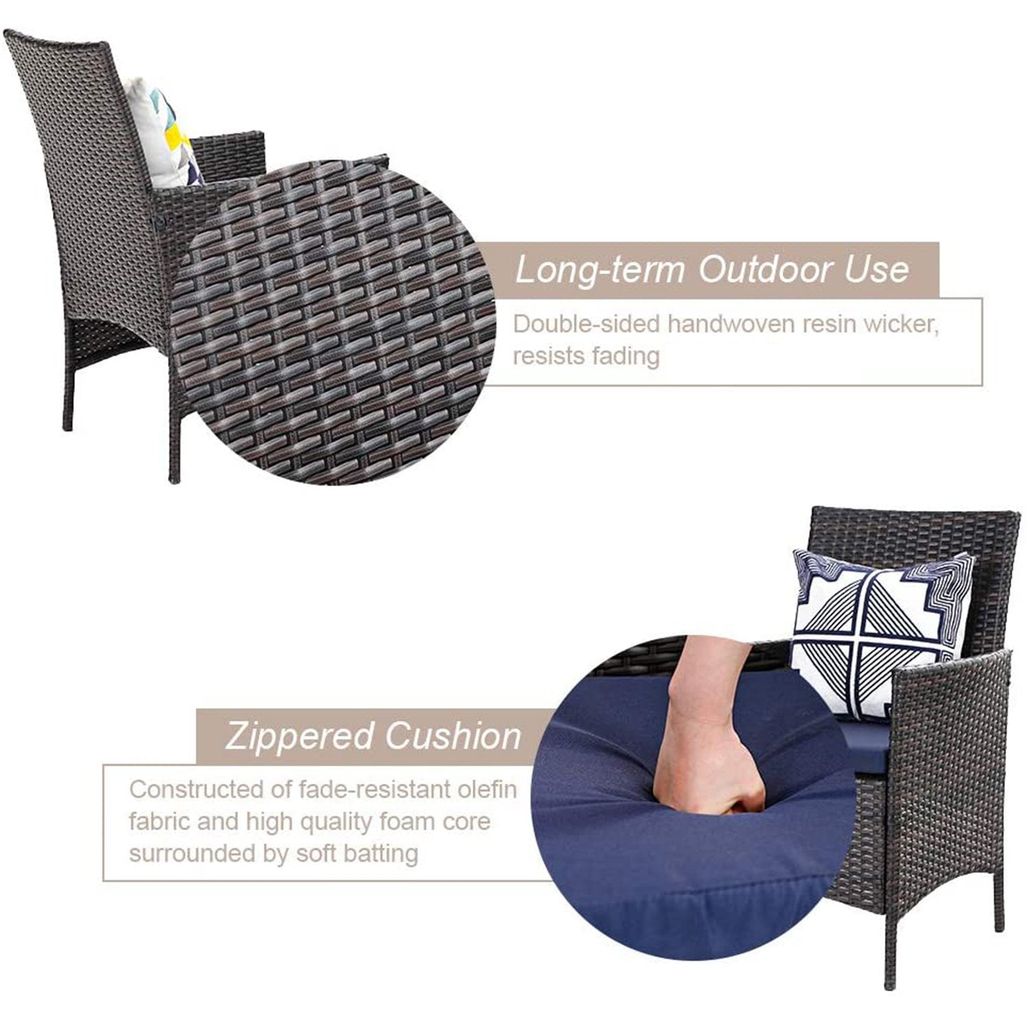 PHI VILLA 5-Piece Outdoor Dining Set with Round Table & Rattan Cushioned Chairs - Patio, Garden, Backyard Furniture for Entertaining & Relaxation