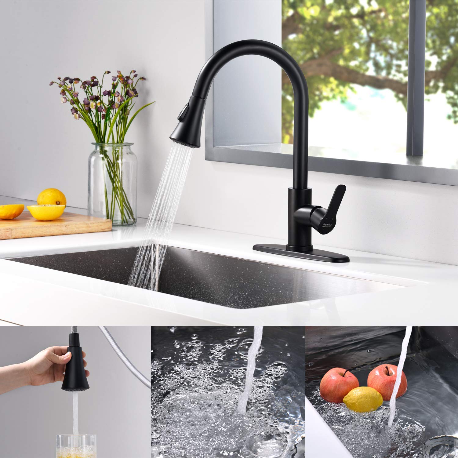 Stainless Steel Pull Down Kitchen Faucet with 2 Spray Modes - Single Handle Matte Black Sink Faucet 1.8GPM for RV, Laundry & Home Kitchen - Perfect for Washing Dishes, Filling Pots & Cleaning Sinks