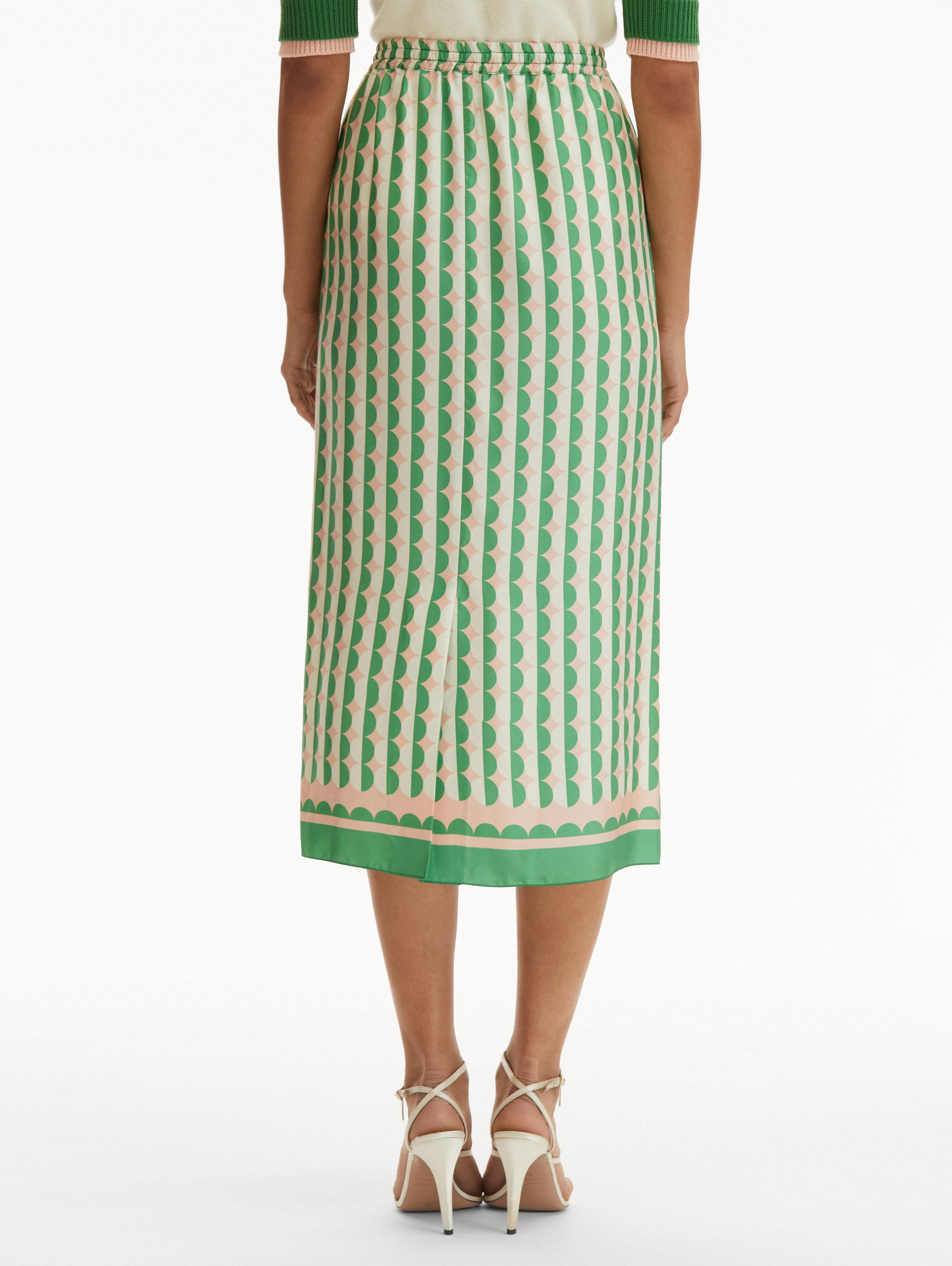 Elegant Geometric Circle Print Silk Twill Skirt for Women - Perfect for Office Wear, Parties & Special Occasions