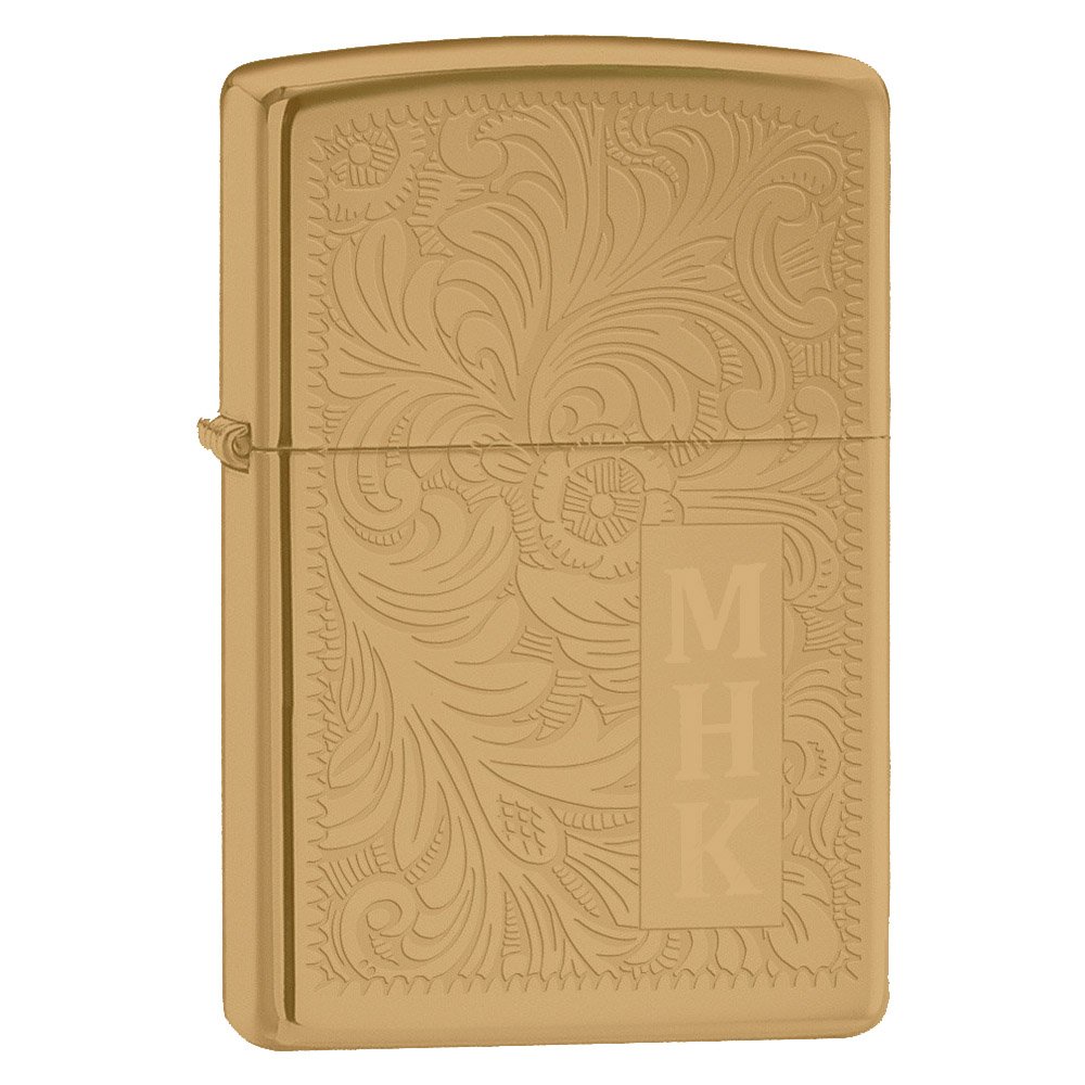 Zippo Venetian High Polish Brass Windproof Lighter - Personalized Free Engraving | Classic Refillable Metal Lighter for Outdoor Camping, Travel & Everyday Carry (EDC)