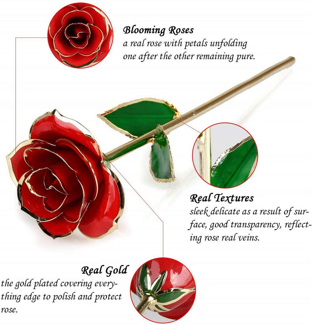24K Gold Dipped Real Preserved Rose - Luxury Valentine's Day Gift for Her, Mother's Day Present, Wedding Anniversary Keepsake - Perfect for Romantic Surprises, Special Occasions & Home Decor