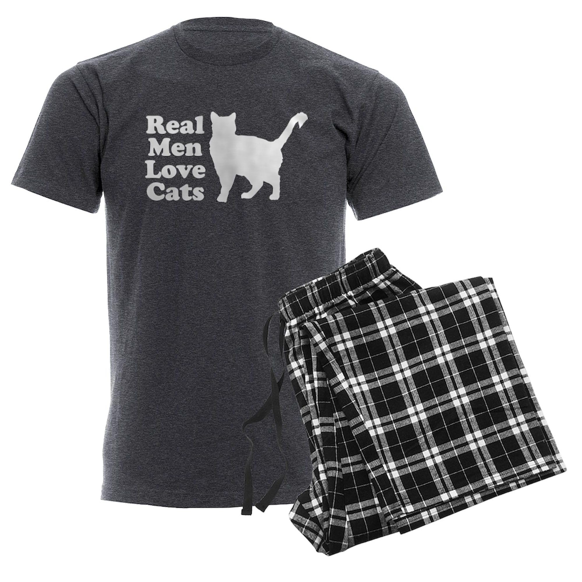 Real Men Love Cats Men's Charcoal Pajama Set - Comfortable Sleepwear for Cat Lovers - Perfect for Lounging, Sleepovers & Gifts