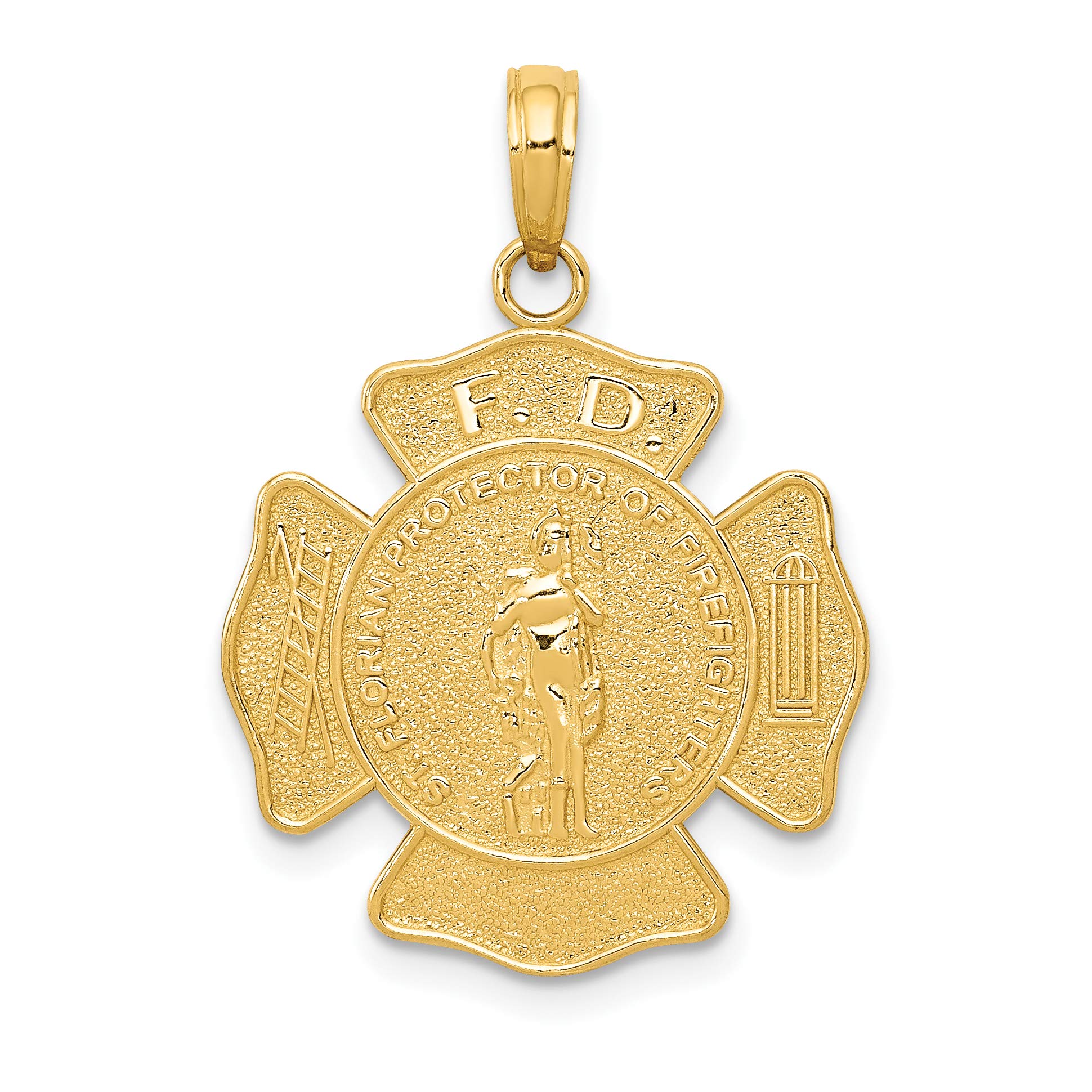 14K Solid Yellow Gold Fire Department FD St. Florian Badge Pendant - 26mm Religious Jewelry for Firefighters & First Responders - Perfect for Gifts, Memorials & Everyday Wear