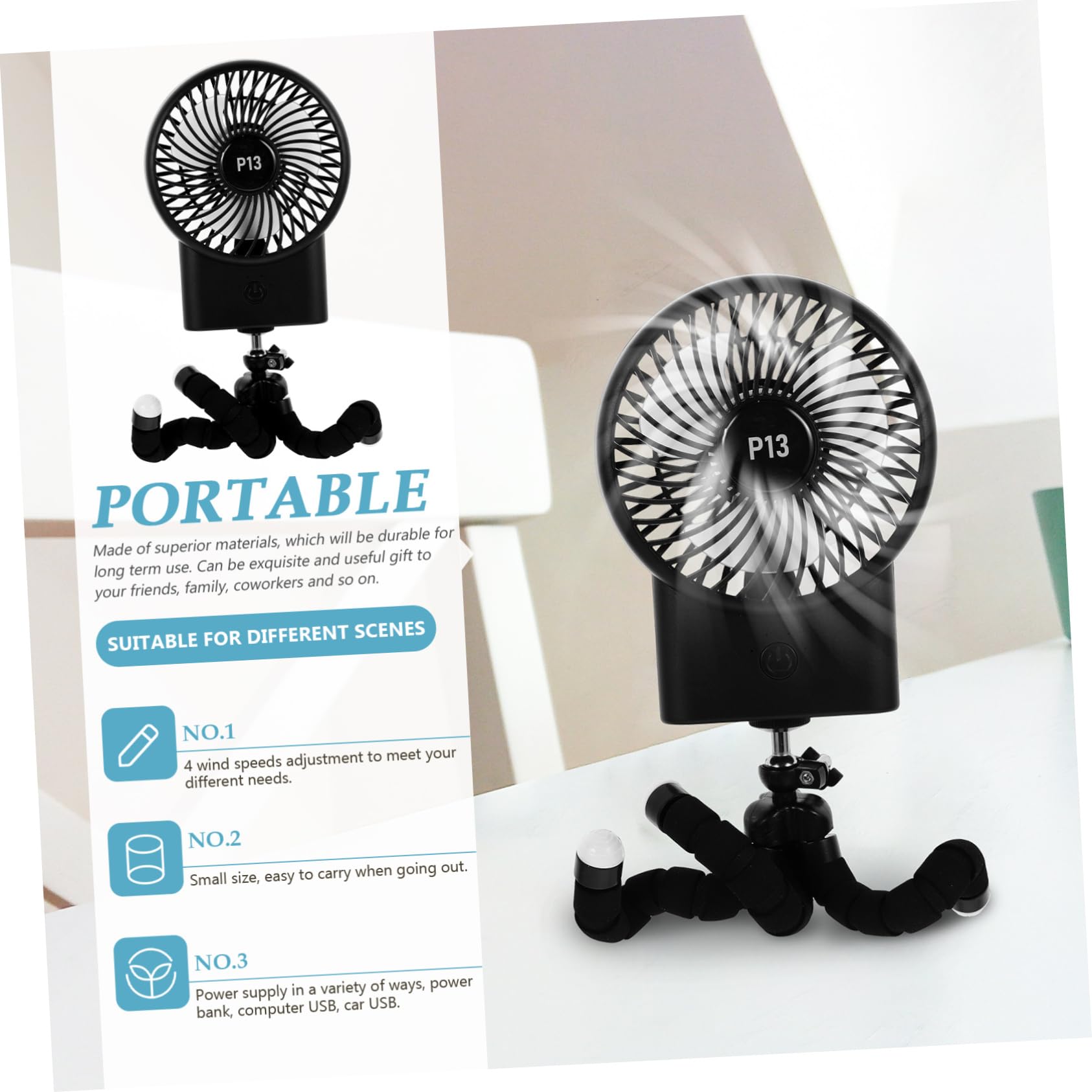 HEMOTON 5-Pack Portable Octopus Fan - USB Rechargeable Mini Fan for Travel, Camping, Stroller, Baby Seat & Office - Quiet Cooling Fan with Flexible Arms for Personal Use Anywhere