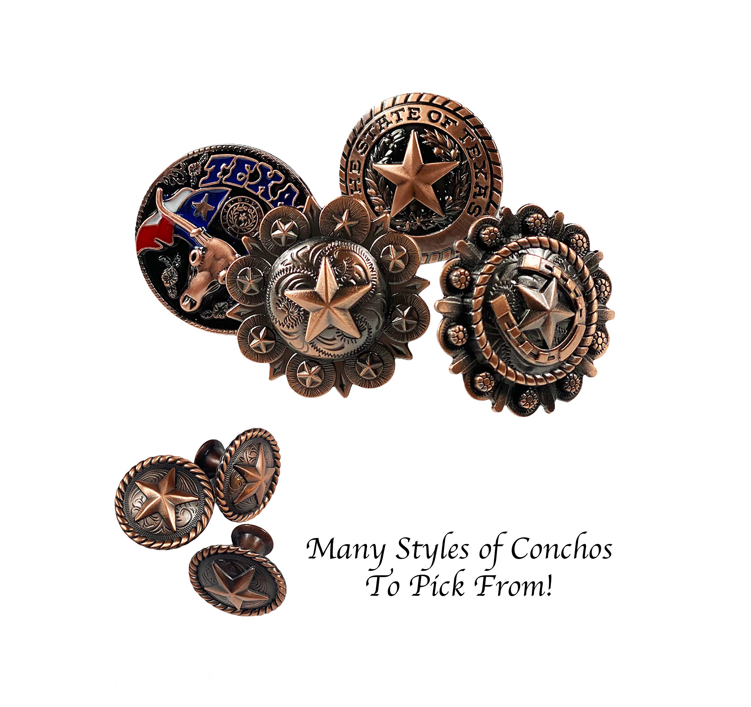 Urbalabs Cast Iron Texas Longhorn Concho Knobs - Rustic Kitchen Cabinet Handles & Drawer Pulls for Farmhouse Decor - Western Style Antique Dresser Hardware - Perfect for Country Home, Ranch Style Kitchens & Western Themed Bedrooms