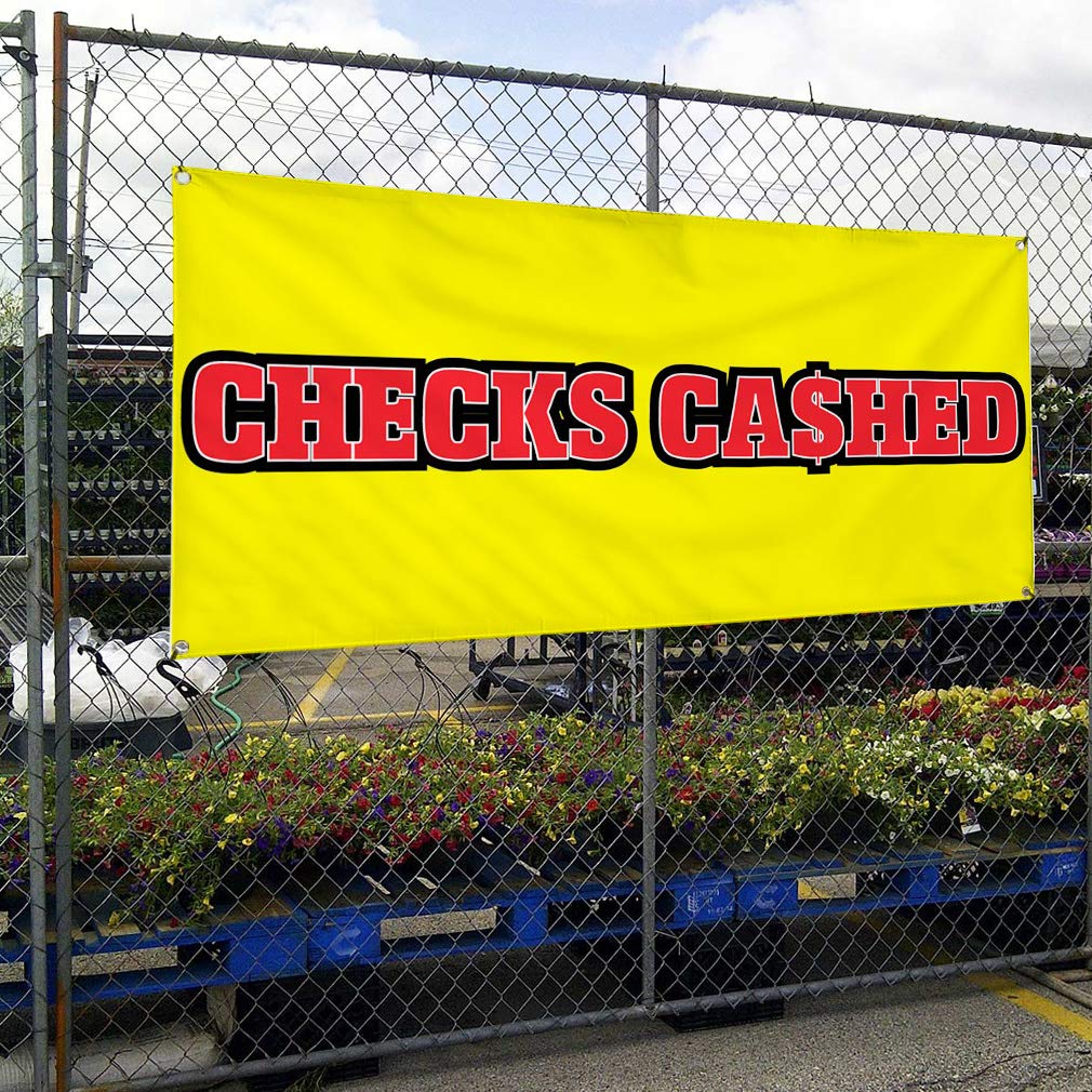 Custom Vinyl Banner 48x96 Inches - Weatherproof, Durable Outdoor Business Sign with 8 Grommets (Multiple Sizes Available) - Perfect for Yard Signs, Checks Cashed Businesses & Industrial Advertising