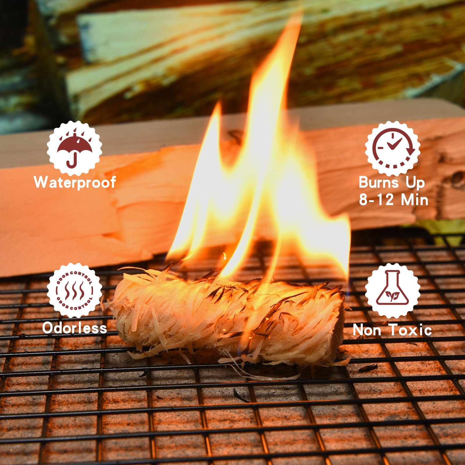 Premium Fire Starter - Waterproof & Odorless Fire Starters for Fireplace, Camping, BBQ, Wood Stove - Ideal for Campfires, Grilling, Pizza Oven & Outdoor Cooking Accessories