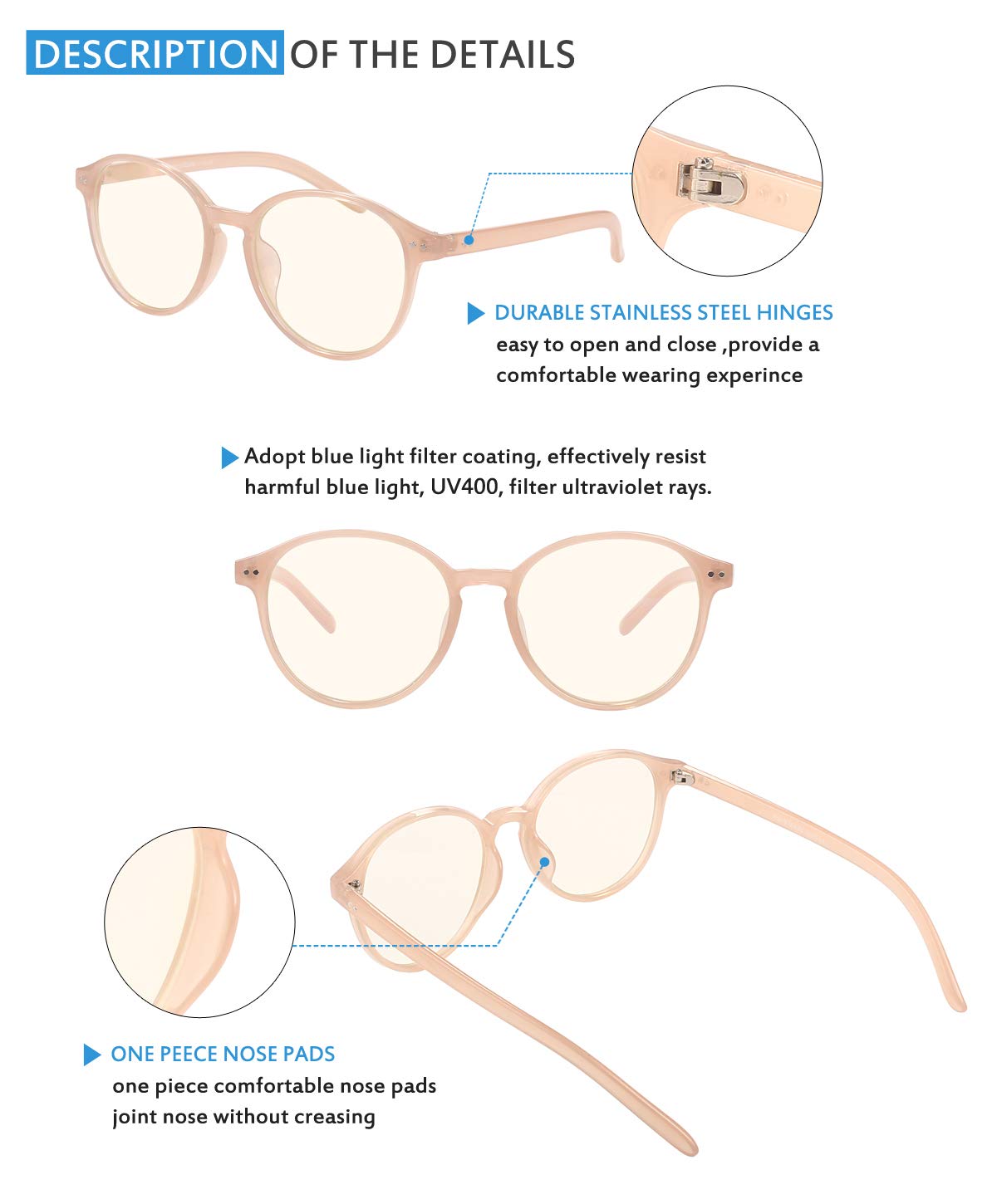Blue Light Blocking Glasses for Women & Men - Anti Eyestrain, UV Glare Protection - Computer, Reading, Gaming, TV & Phone Use - Reduce Digital Eye Fatigue for Office, Study & Screen Time