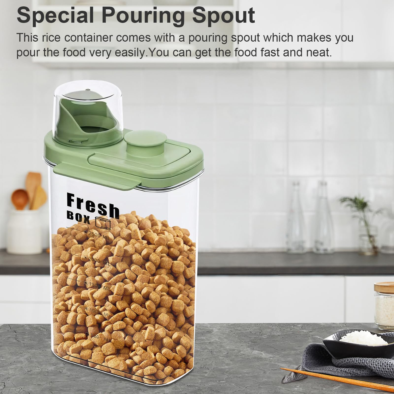 Premium Airtight Pet Food Storage Container - Transparent, Sealed, Insect & Moisture Proof for Dry Dog & Cat Food - Portable Small Pet Food Bin for Travel & Home Use (Green, 2L Capacity)