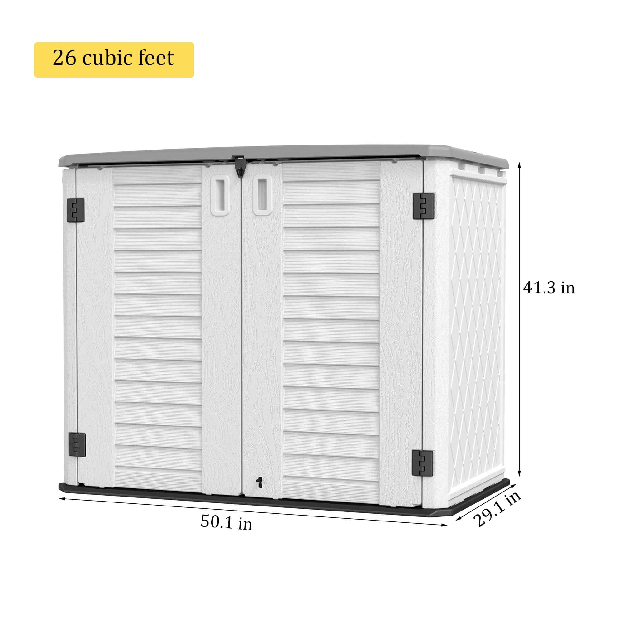 HOMSPARK 26 cu ft Weatherproof Outdoor Storage Shed - Water Resistant Multi-Purpose Cabinet for Bikes, Garbage Cans, Lawn Mowers & Garden Tools (Off-White) | Perfect for Backyard, Patio & Garage Organization