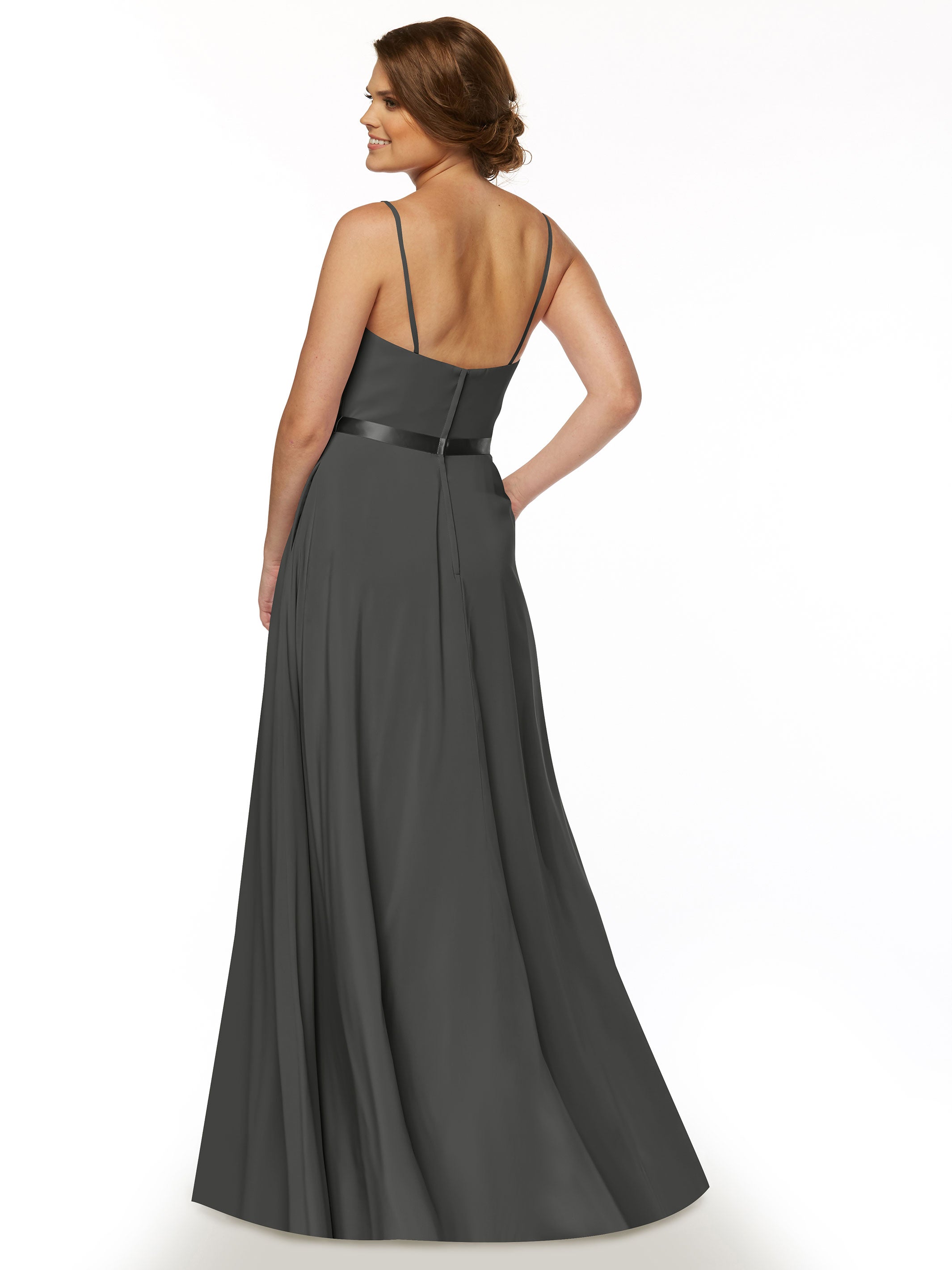Elegant 80112 Spaghetti Strap Stretch Chiffon A-Line Bridesmaid Dress with Sash - Perfect for Weddings, Formal Events & Special Occasions