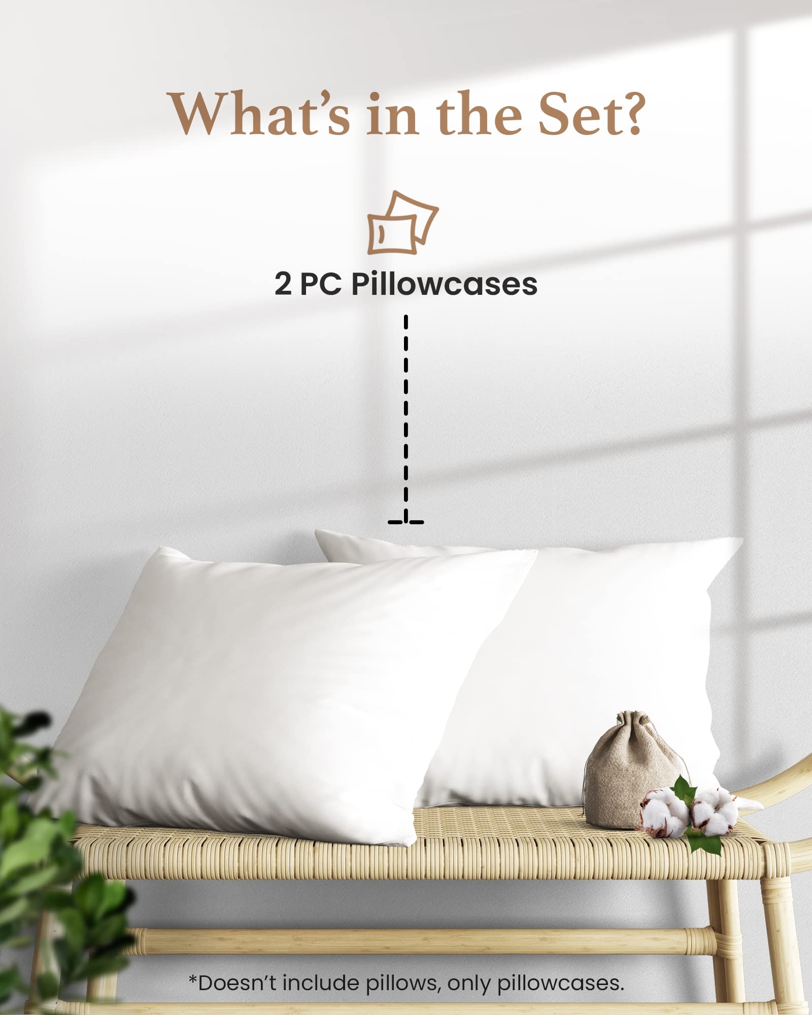 Premium 1000 Thread Count 100% Egyptian Cotton Pillowcases Set of 2 - Luxury Long Staple Sateen Weave Pillow Covers for Hotel-Quality Comfort, Silky Soft & Breathable for Restful Sleep - Perfect for Master Bedrooms, Guest Rooms & Luxury Bedding Collections