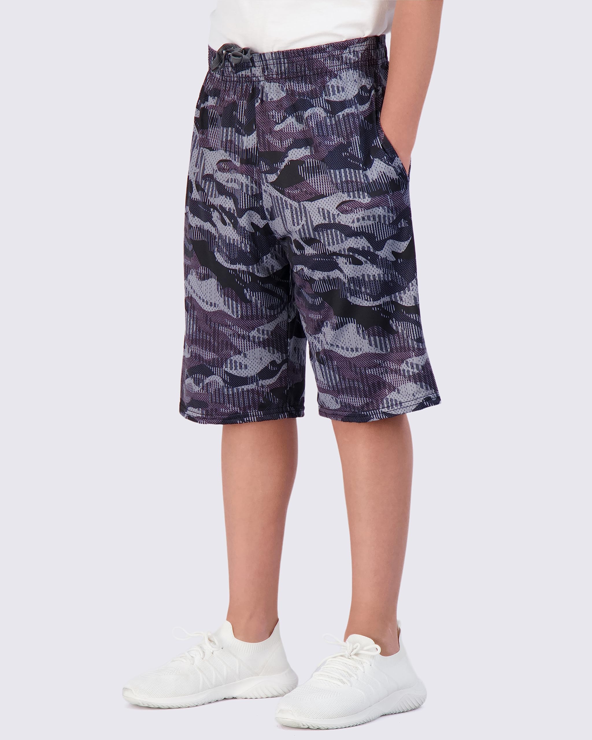 Real Essentials 5-Pack Boys' Dry-Fit Active Athletic Performance Basketball Shorts with Pockets - Perfect for Sports, Gym & Casual Wear