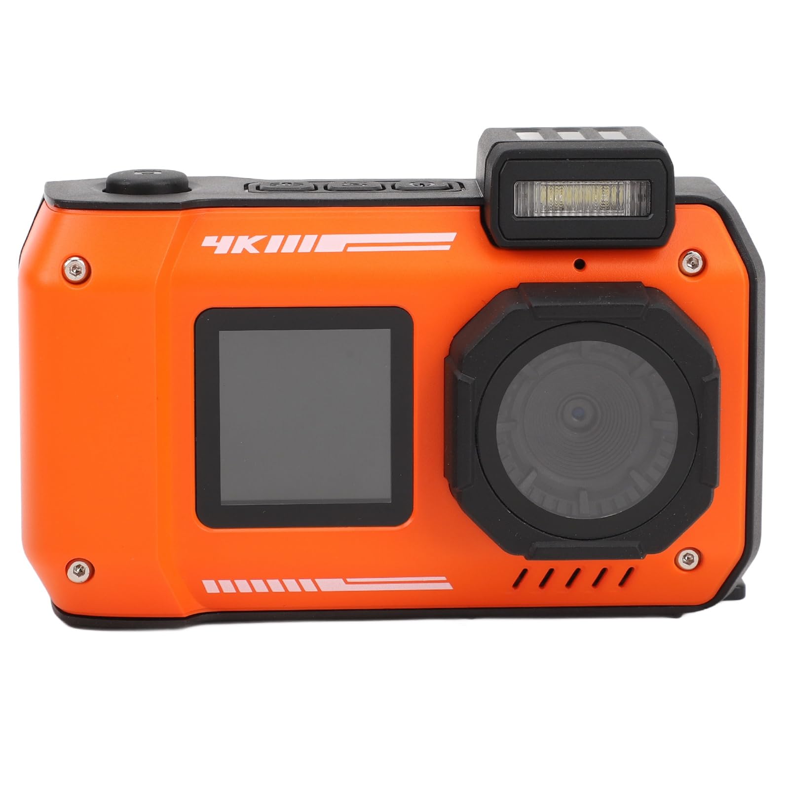 4K 65MP Dual Screen Underwater Digital Camera with 10x Digital Zoom - Waterproof Action Camera for Snorkeling, Diving, Surfing & Travel Photography (Orange)