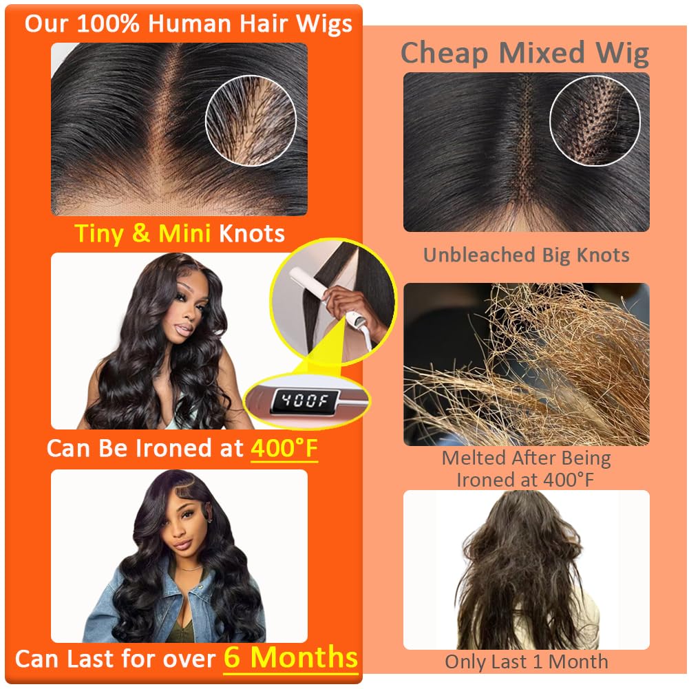 13x6 HD Lace Front Wig 250% Density Human Hair - Body Wave Glueless Wig with Pre-Plucked Hairline & Baby Hair for Black Women | Perfect for Daily Wear, Parties & Special Occasions (28 Inch)