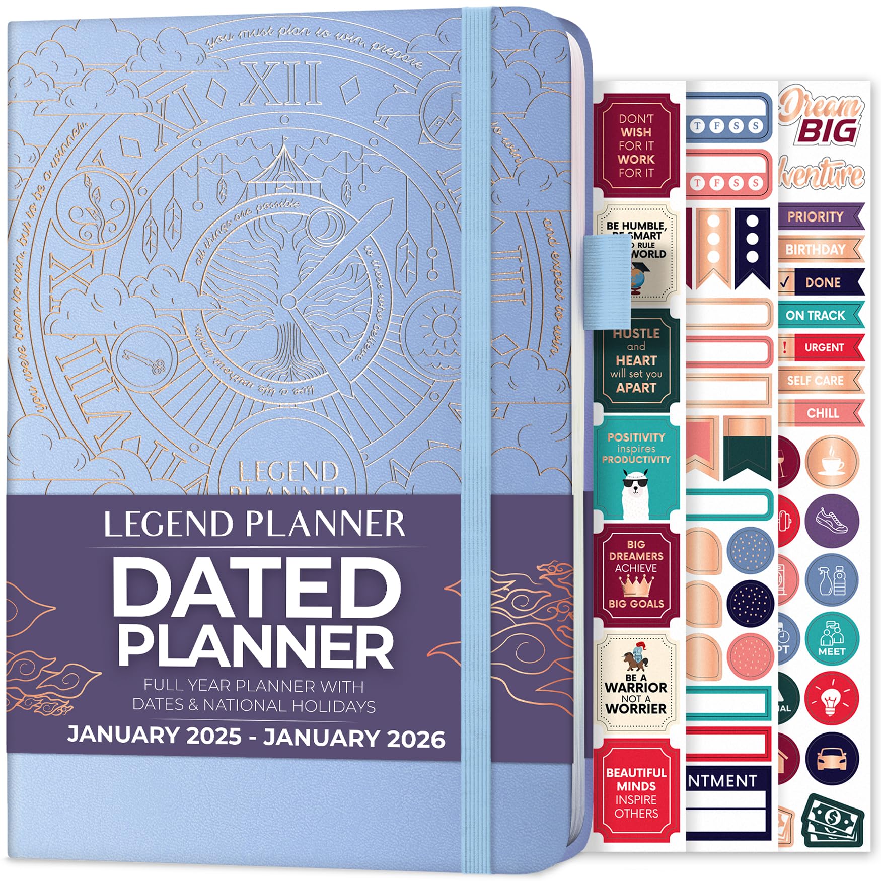 Legend Planner Jan 2025 – Jan 2026: Dated Weekly & Monthly Goal Planner for Productivity & Happiness - A5 Hardcover Organizer Notebook & Journal (Periwinkle) - Perfect for Work, School, Personal Goals & Time Management