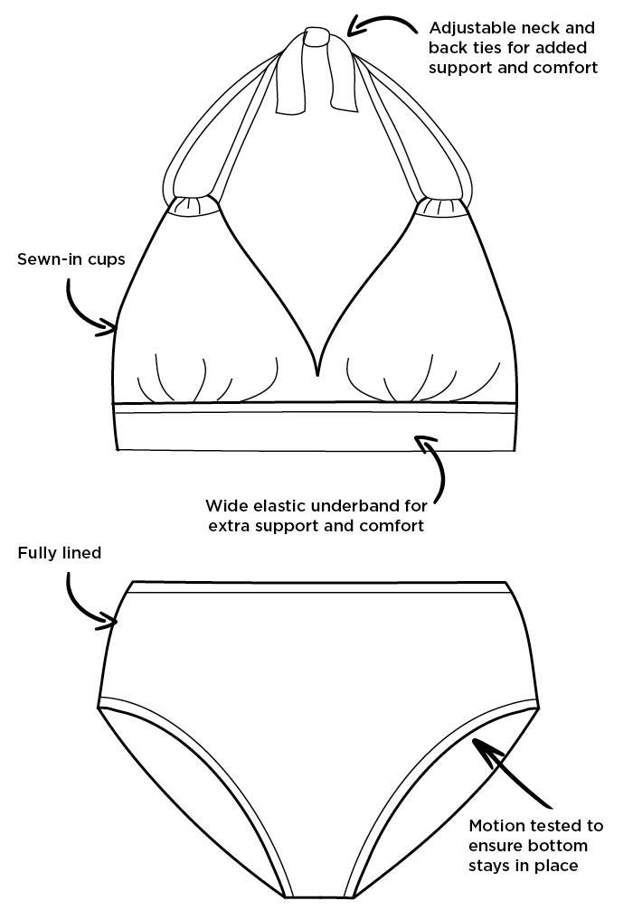 Swimsuits For All Loop Strap Halter Bikini Set with Foldover Brief - Comfortable Adjustable Swimwear for Beach, Pool & Vacation