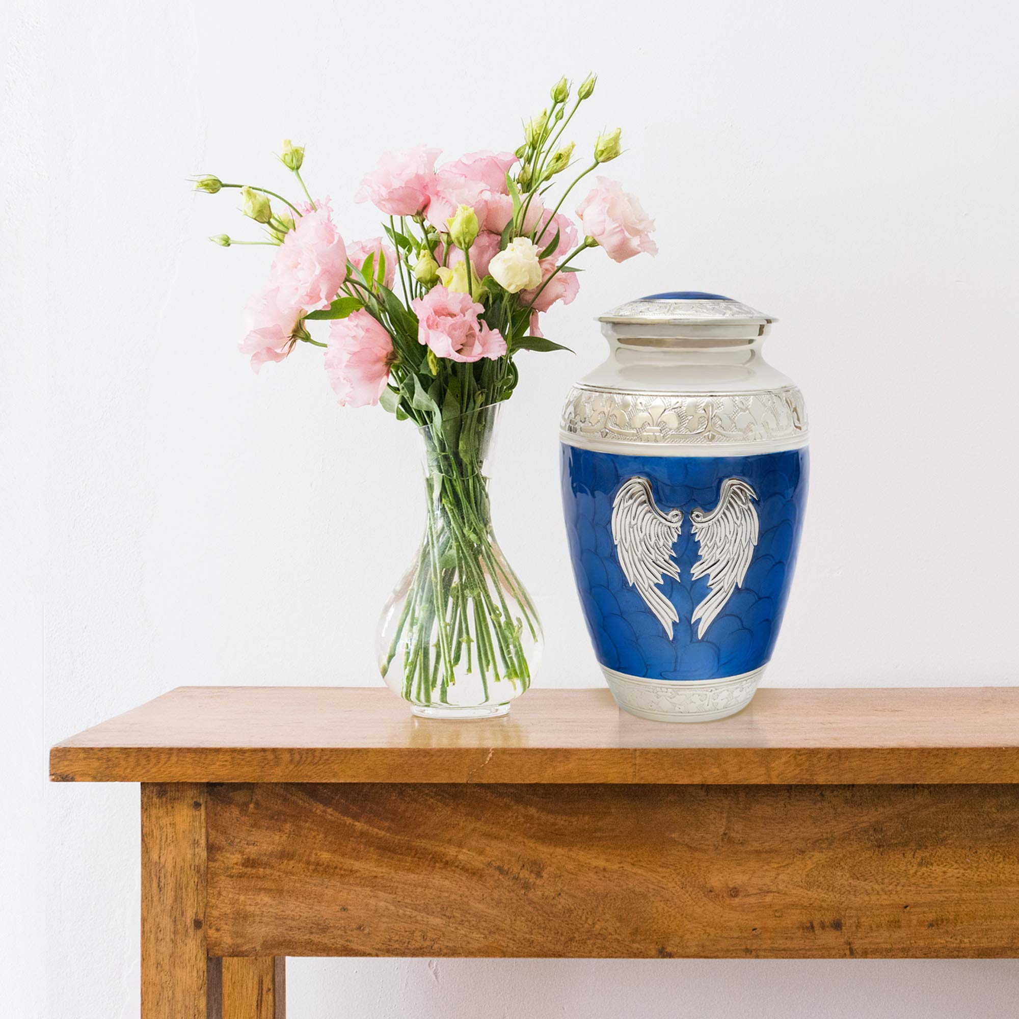 Blue Angel Wings Cremation Urn for Adults - Elegant Decorative Urn for Human Ashes | Perfect Memorial for Loved Ones - Restaall