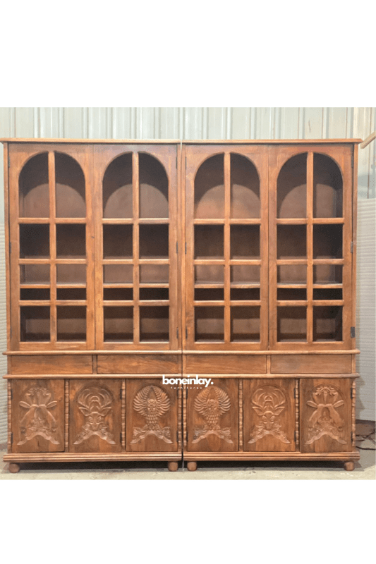 Hand Carved Large Wooden Menagerie Display Cabinet with Glass Doors - Perfect for Showcasing Collectibles, Antiques & Home Decor