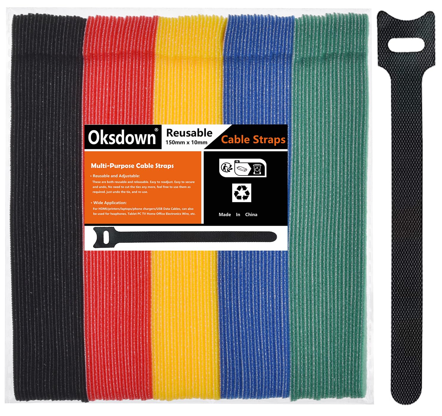 100 Pack 5-Color Reusable Cable Ties - Adjustable Hook & Loop Fasteners for PC Cable Management, Wire Organization (Multicolor) - Perfect for Home Office, Data Centers & Electronics Accessories