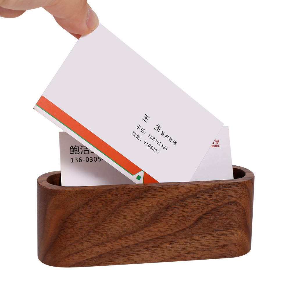 CHICIRIS Walnut Wood Business Card Holder - Elegant Office Desk Organizer, Wooden Name Card Display Case, Desktop Decorative Gift for Professionals (Brown) - Perfect for Corporate Gifts, Executive Desks & Reception Areas