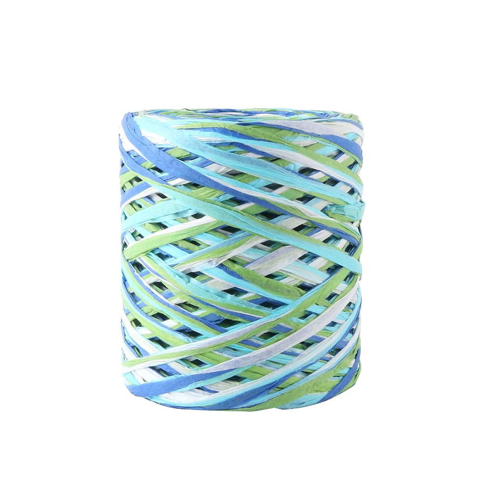 200m Colored Raffia Paper Ribbon - Natural Jute Twine for Gift Wrapping, DIY Crafts, Party Decorations | Eco-Friendly Decorative String for Scrapbooking, Wedding Favors & Home Decor (Blue & Green)