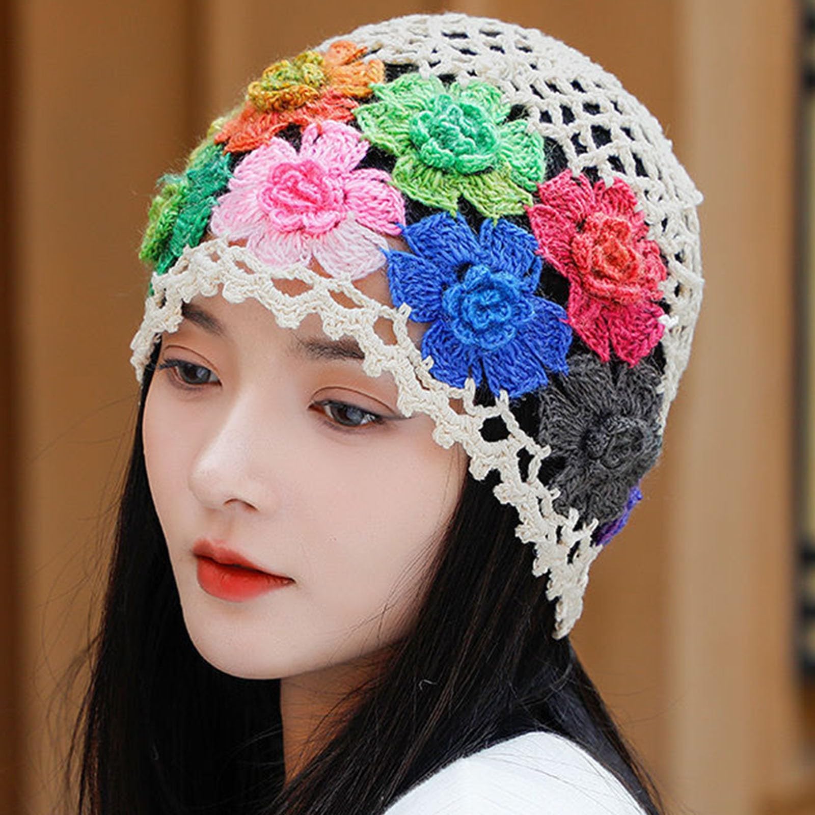 Women's Colorful Crochet Slouchy Beanie Hat - Handmade Knit Floral Bucket Hat with Foldable & Stretchy Design - Perfect for Winter, Fall Fashion, Outdoor Activities and Casual Wear