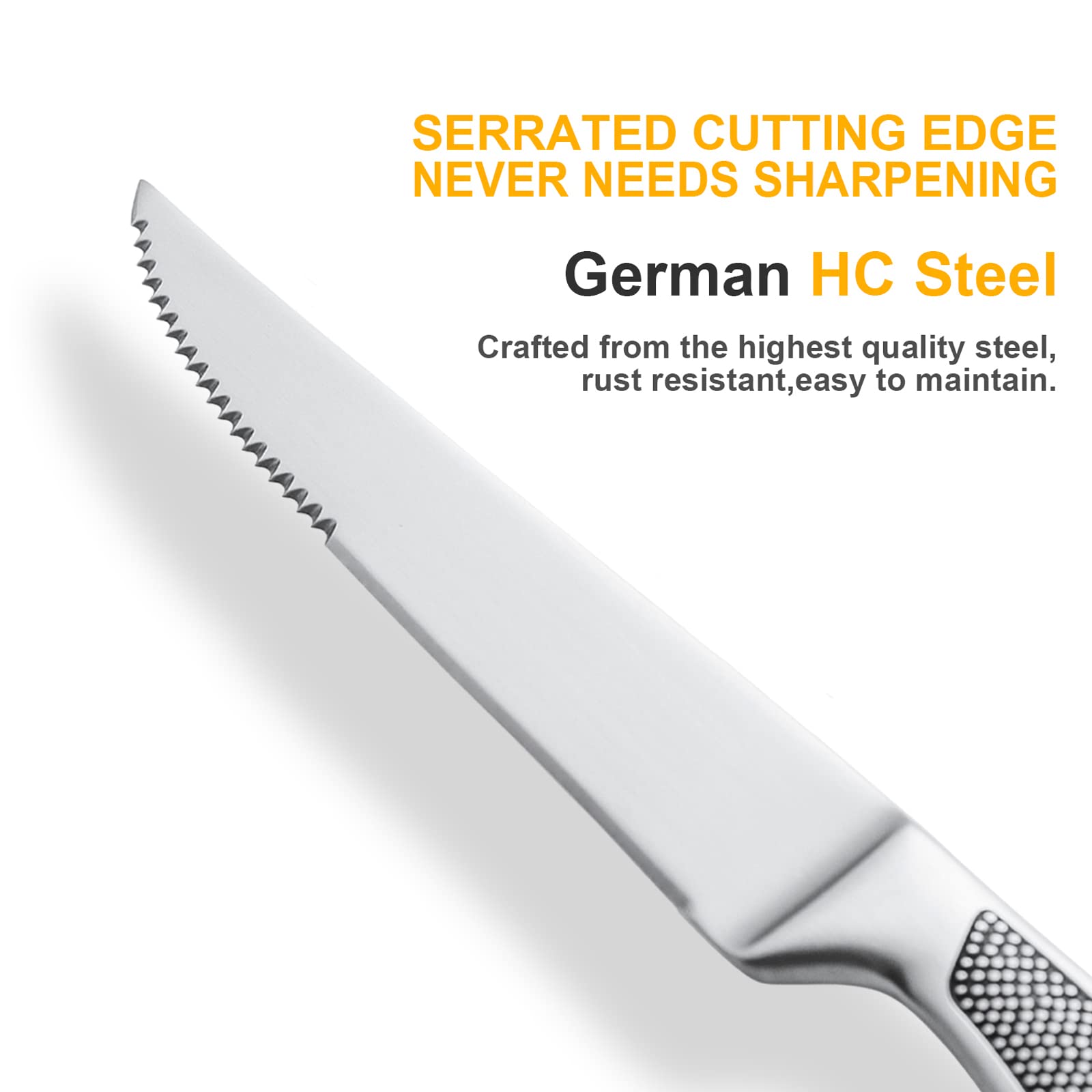 Premium Serrated Steak Knives Set of 4 - Stainless Steel Blades with Matte Finish, Dishwasher Safe & Ergonomic Non-Slip Handles - Perfect for Steak Dinners, BBQ Parties & Everyday Kitchen Use
