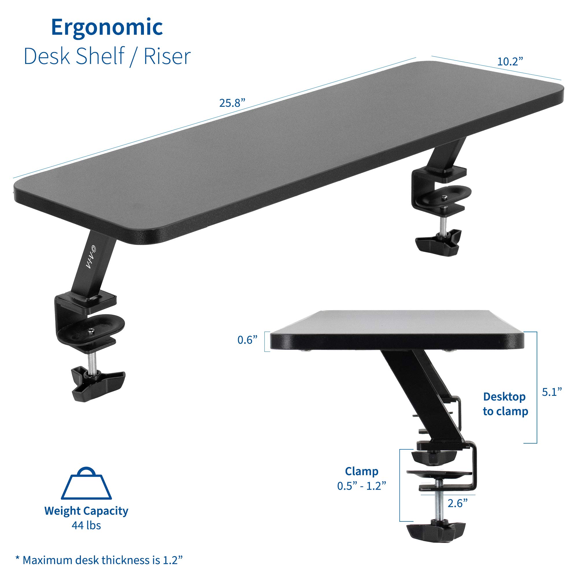 VIVO Black 26 Inch Clamp-On Ergonomic Monitor Stand Riser - Adjustable Desk Shelf Organizer for Single Computer Screen or Laptop | Perfect for Home Office, Gaming Setup & Workspace Organization
