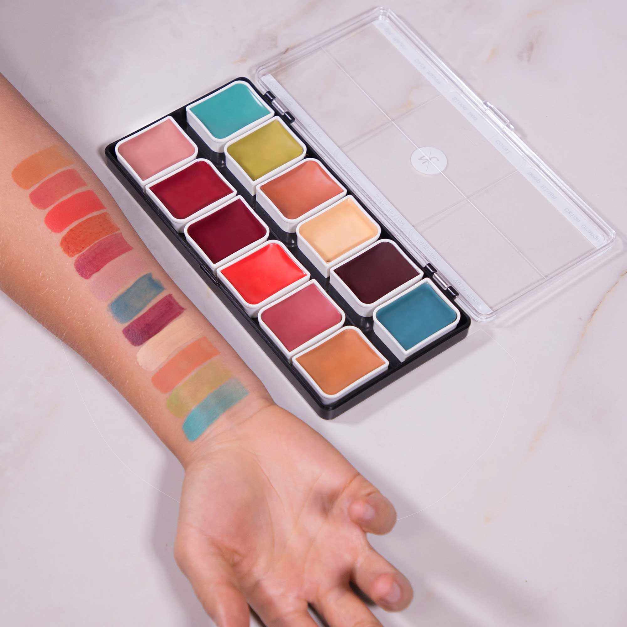 12 Color Alcohol Activated Face & Body Paint Palette - Professional Makeup for Halloween, Cosplay & Special Effects - Safe for Skin & Easy to Apply