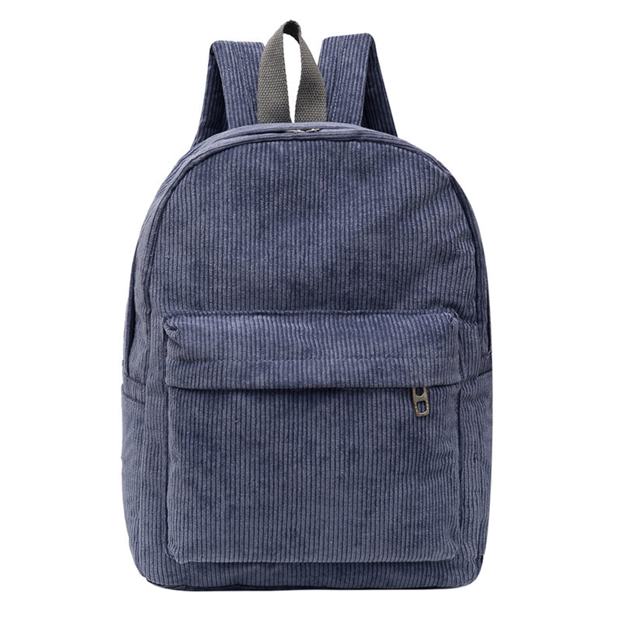 Forever Haru Women's Casual Corduroy Backpack - Soft Lightweight School Bag for Girls, College Students | Kawaii Mini Backpack for Travel, Work & Daily Use (Gray-Blue)