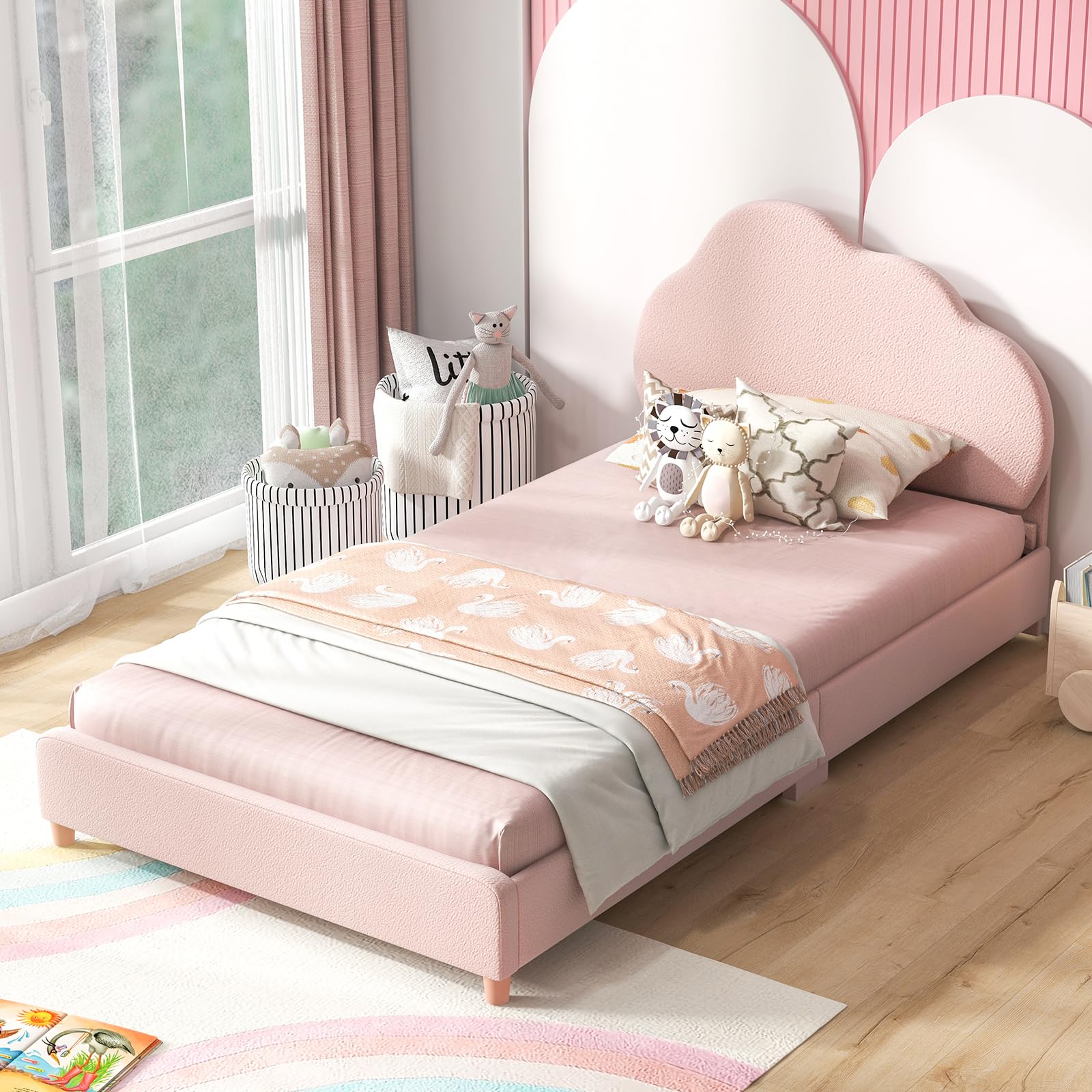 HONEY JOY Twin Bed Frame for Kids - Sturdy Wooden Platform Bed with Headboard & Slat Support, No Box Spring Needed - Perfect Children's Bedroom Furniture for Boys & Girls - Fits Standard Twin Mattress - Ideal for Kids' Rooms, Guest Rooms & Daycare Centers