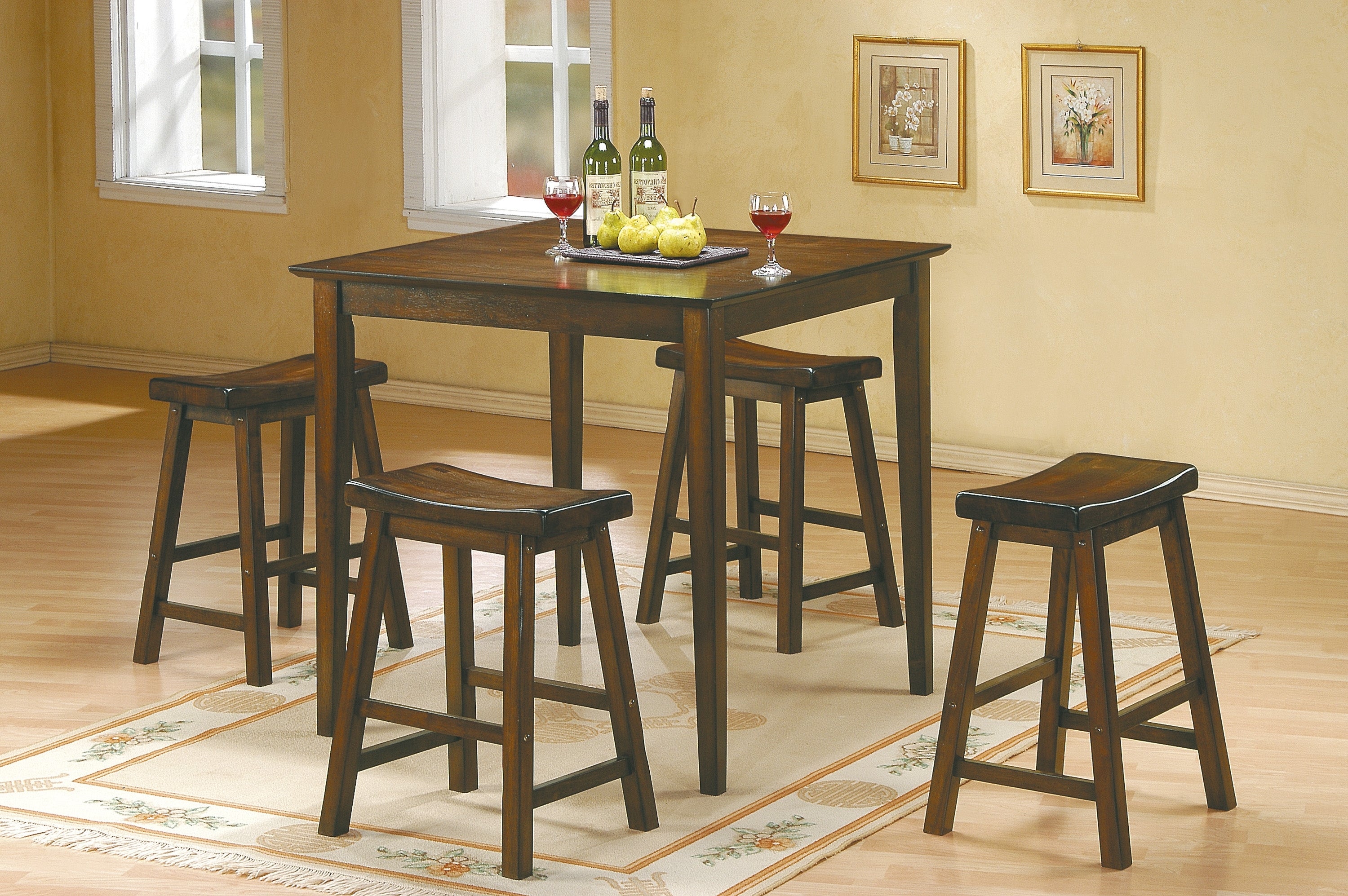 18 Inch Solid Wood Saddle Seat Bar Stools Set of 2 - Cherry Finish Counter Height Stools for Kitchen Island, Breakfast Nook & Casual Dining - Rustic Home Furniture